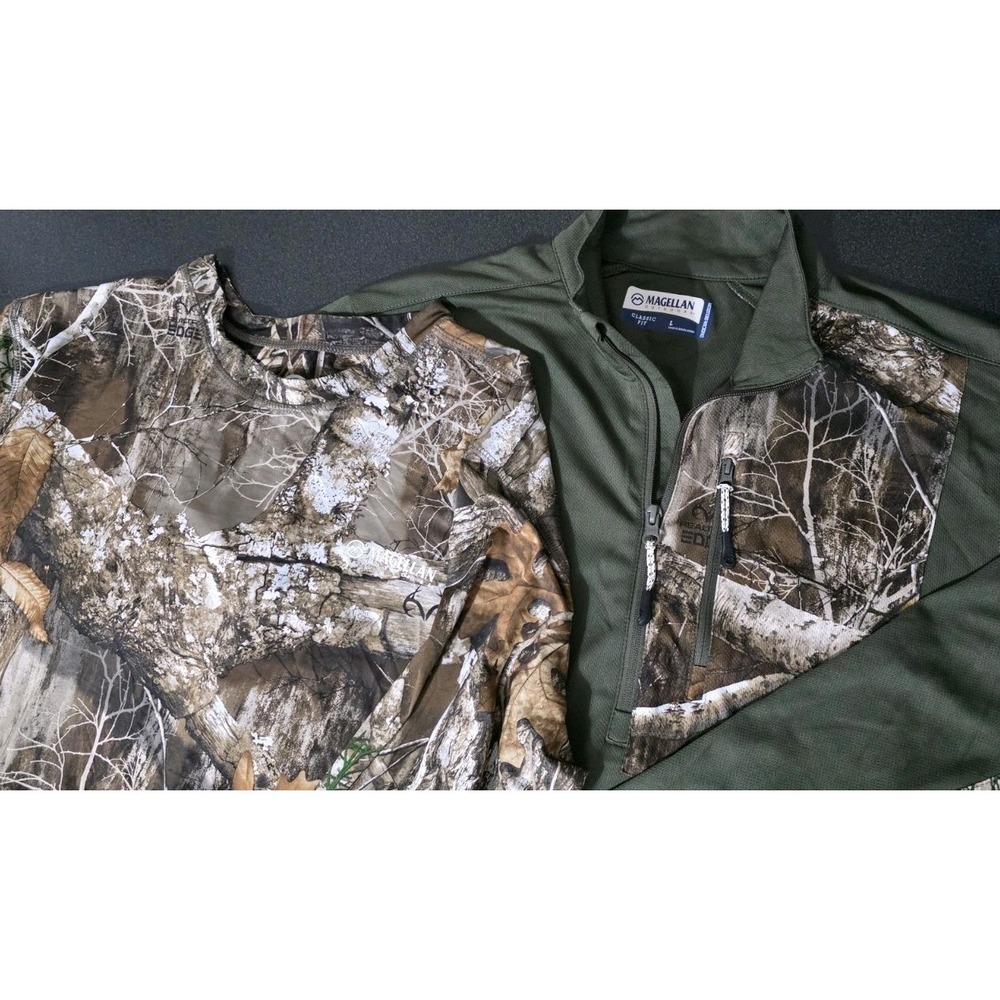 2pc Magellan Men Hunt Gear Moisture Wick Camo Polyester Shirt Base‎ Layer Zip Up